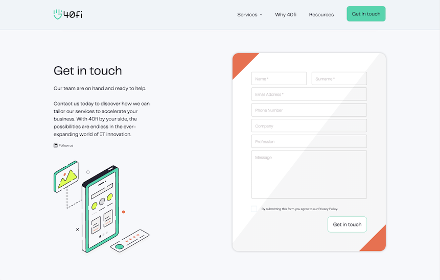 40fi contact page screenshot